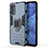 Silikon Hülle Handyhülle und Kunststoff Schutzhülle Hartschalen Tasche mit Magnetisch Fingerring Ständer für Oppo Reno4 4G Blau