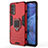 Silikon Hülle Handyhülle und Kunststoff Schutzhülle Hartschalen Tasche mit Magnetisch Fingerring Ständer für Oppo Reno4 4G Rot