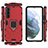 Silikon Hülle Handyhülle und Kunststoff Schutzhülle Hartschalen Tasche mit Magnetisch Fingerring Ständer für Samsung Galaxy S23 5G