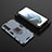 Silikon Hülle Handyhülle und Kunststoff Schutzhülle Hartschalen Tasche mit Magnetisch Fingerring Ständer für Samsung Galaxy S23 5G Blau