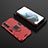 Silikon Hülle Handyhülle und Kunststoff Schutzhülle Hartschalen Tasche mit Magnetisch Fingerring Ständer für Samsung Galaxy S23 5G Rot