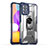 Silikon Hülle Handyhülle und Kunststoff Schutzhülle Hartschalen Tasche mit Magnetisch Fingerring Ständer J02S für Samsung Galaxy F22 4G Blau