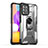 Silikon Hülle Handyhülle und Kunststoff Schutzhülle Hartschalen Tasche mit Magnetisch Fingerring Ständer J02S für Samsung Galaxy F22 4G Schwarz