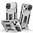 Silikon Hülle Handyhülle und Kunststoff Schutzhülle Hartschalen Tasche mit Magnetisch Fingerring Ständer KC8 für Apple iPhone 14 Silber