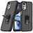 Silikon Hülle Handyhülle und Kunststoff Schutzhülle Hartschalen Tasche mit Magnetisch Fingerring Ständer MQ1 für Motorola Moto G22 Schwarz