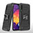 Silikon Hülle Handyhülle und Kunststoff Schutzhülle Hartschalen Tasche mit Magnetisch Fingerring Ständer MQ1 für Samsung Galaxy A50 Schwarz