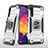 Silikon Hülle Handyhülle und Kunststoff Schutzhülle Hartschalen Tasche mit Magnetisch Fingerring Ständer MQ1 für Samsung Galaxy A50 Silber