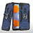 Silikon Hülle Handyhülle und Kunststoff Schutzhülle Hartschalen Tasche mit Magnetisch Fingerring Ständer MQ1 für Samsung Galaxy M11 Blau