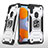 Silikon Hülle Handyhülle und Kunststoff Schutzhülle Hartschalen Tasche mit Magnetisch Fingerring Ständer MQ1 für Samsung Galaxy M11 Silber