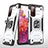 Silikon Hülle Handyhülle und Kunststoff Schutzhülle Hartschalen Tasche mit Magnetisch Fingerring Ständer MQ1 für Samsung Galaxy S20 Lite 5G Silber