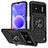 Silikon Hülle Handyhülle und Kunststoff Schutzhülle Hartschalen Tasche mit Magnetisch Fingerring Ständer MQ1 für Xiaomi Redmi Note 11R 5G Schwarz