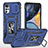 Silikon Hülle Handyhülle und Kunststoff Schutzhülle Hartschalen Tasche mit Magnetisch Fingerring Ständer MQ2 für Motorola Moto G22 Blau