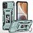 Silikon Hülle Handyhülle und Kunststoff Schutzhülle Hartschalen Tasche mit Magnetisch Fingerring Ständer MQ6 für Motorola Moto G32 Minzgrün