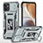 Silikon Hülle Handyhülle und Kunststoff Schutzhülle Hartschalen Tasche mit Magnetisch Fingerring Ständer MQ6 für Motorola Moto G32 Silber