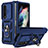 Silikon Hülle Handyhülle und Kunststoff Schutzhülle Hartschalen Tasche mit Magnetisch Fingerring Ständer MQ6 für Samsung Galaxy Z Fold4 5G Blau