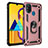 Silikon Hülle Handyhülle und Kunststoff Schutzhülle Hartschalen Tasche mit Magnetisch Fingerring Ständer QW3 für Samsung Galaxy M30s Rosegold