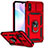 Silikon Hülle Handyhülle und Kunststoff Schutzhülle Hartschalen Tasche mit Magnetisch Fingerring Ständer QW3 für Xiaomi Redmi 9AT Rot