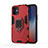 Silikon Hülle Handyhülle und Kunststoff Schutzhülle Hartschalen Tasche mit Magnetisch Fingerring Ständer S01 für Apple iPhone 12 Mini Rot
