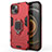 Silikon Hülle Handyhülle und Kunststoff Schutzhülle Hartschalen Tasche mit Magnetisch Fingerring Ständer S01 für Apple iPhone 13 Mini Rot