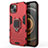 Silikon Hülle Handyhülle und Kunststoff Schutzhülle Hartschalen Tasche mit Magnetisch Fingerring Ständer S01 für Apple iPhone 14 Rot