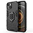 Silikon Hülle Handyhülle und Kunststoff Schutzhülle Hartschalen Tasche mit Magnetisch Fingerring Ständer S01 für Apple iPhone 14 Schwarz