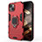 Silikon Hülle Handyhülle und Kunststoff Schutzhülle Hartschalen Tasche mit Magnetisch Fingerring Ständer S01 für Apple iPhone 15 Plus Rot