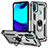 Silikon Hülle Handyhülle und Kunststoff Schutzhülle Hartschalen Tasche mit Magnetisch Fingerring Ständer S01 für Motorola Moto E40 Silber