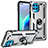 Silikon Hülle Handyhülle und Kunststoff Schutzhülle Hartschalen Tasche mit Magnetisch Fingerring Ständer S01 für Motorola Moto G100 5G Silber