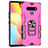 Silikon Hülle Handyhülle und Kunststoff Schutzhülle Hartschalen Tasche mit Magnetisch Fingerring Ständer S02 für LG Stylo 6 Rosa