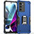 Silikon Hülle Handyhülle und Kunststoff Schutzhülle Hartschalen Tasche mit Magnetisch Fingerring Ständer S02 für Motorola Moto G200 5G Blau