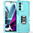 Silikon Hülle Handyhülle und Kunststoff Schutzhülle Hartschalen Tasche mit Magnetisch Fingerring Ständer S02 für Motorola Moto G200 5G Cyan