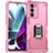 Silikon Hülle Handyhülle und Kunststoff Schutzhülle Hartschalen Tasche mit Magnetisch Fingerring Ständer S02 für Motorola Moto G200 5G Pink