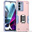 Silikon Hülle Handyhülle und Kunststoff Schutzhülle Hartschalen Tasche mit Magnetisch Fingerring Ständer S02 für Motorola Moto G200 5G Rosa