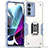 Silikon Hülle Handyhülle und Kunststoff Schutzhülle Hartschalen Tasche mit Magnetisch Fingerring Ständer S02 für Motorola Moto G200 5G Weiß