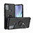 Silikon Hülle Handyhülle und Kunststoff Schutzhülle Hartschalen Tasche mit Magnetisch Fingerring Ständer S02 für Motorola Moto G50 Schwarz