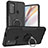 Silikon Hülle Handyhülle und Kunststoff Schutzhülle Hartschalen Tasche mit Magnetisch Fingerring Ständer S02 für Motorola Moto G60 Schwarz