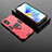 Silikon Hülle Handyhülle und Kunststoff Schutzhülle Hartschalen Tasche mit Magnetisch Fingerring Ständer S02 für Oppo A17 Rot