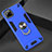 Silikon Hülle Handyhülle und Kunststoff Schutzhülle Hartschalen Tasche mit Magnetisch Fingerring Ständer S02 für Realme C11 Blau