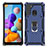 Silikon Hülle Handyhülle und Kunststoff Schutzhülle Hartschalen Tasche mit Magnetisch Fingerring Ständer S02 für Samsung Galaxy A21 Blau