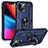 Silikon Hülle Handyhülle und Kunststoff Schutzhülle Hartschalen Tasche mit Magnetisch Fingerring Ständer S05 für Apple iPhone 14 Blau