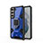 Silikon Hülle Handyhülle und Kunststoff Schutzhülle Hartschalen Tasche mit Magnetisch Fingerring Ständer S05 für Samsung Galaxy S21 5G Blau