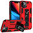 Silikon Hülle Handyhülle und Kunststoff Schutzhülle Hartschalen Tasche mit Magnetisch Fingerring Ständer S07 für Apple iPhone 13 Mini Rot