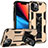 Silikon Hülle Handyhülle und Kunststoff Schutzhülle Hartschalen Tasche mit Magnetisch Fingerring Ständer S07 für Apple iPhone 14 Gold