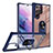Silikon Hülle Handyhülle und Kunststoff Schutzhülle Hartschalen Tasche mit Magnetisch Fingerring Ständer T01 für Samsung Galaxy S23 Ultra 5G