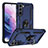 Silikon Hülle Handyhülle und Kunststoff Schutzhülle Hartschalen Tasche mit Magnetisch Fingerring Ständer T03 für Samsung Galaxy S21 Plus 5G Blau