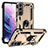 Silikon Hülle Handyhülle und Kunststoff Schutzhülle Hartschalen Tasche mit Magnetisch Fingerring Ständer T03 für Samsung Galaxy S21 Plus 5G Gold