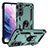 Silikon Hülle Handyhülle und Kunststoff Schutzhülle Hartschalen Tasche mit Magnetisch Fingerring Ständer T03 für Samsung Galaxy S21 Plus 5G Grün