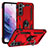 Silikon Hülle Handyhülle und Kunststoff Schutzhülle Hartschalen Tasche mit Magnetisch Fingerring Ständer T03 für Samsung Galaxy S21 Plus 5G Rot