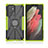 Silikon Hülle Handyhülle und Kunststoff Schutzhülle Hartschalen Tasche mit Magnetisch Fingerring Ständer T09 für Samsung Galaxy S21 Ultra 5G