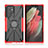 Silikon Hülle Handyhülle und Kunststoff Schutzhülle Hartschalen Tasche mit Magnetisch Fingerring Ständer T09 für Samsung Galaxy S21 Ultra 5G Rot